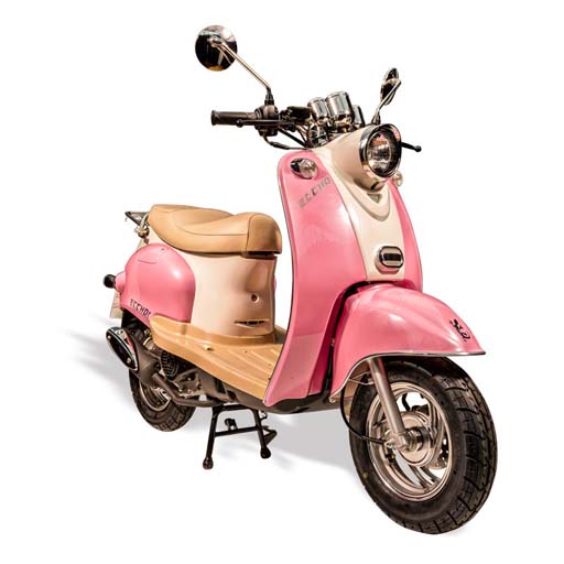 Scooter 50 cc rose style rétro avec ses accessoires et protections - Motos